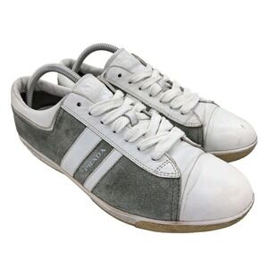 Prada Shoes Mens UK 7.5 US 8.5 White Gray Suede Low Top Casual Sneakers 4E 2013